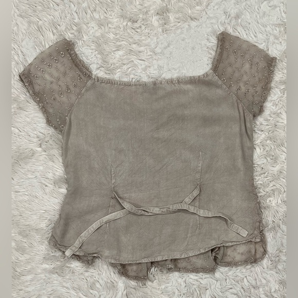 Vintage Y2K Sacred Threads Women’s Boho Tan Peasant Top One Size Asymmetrical - Picture 7 of 9